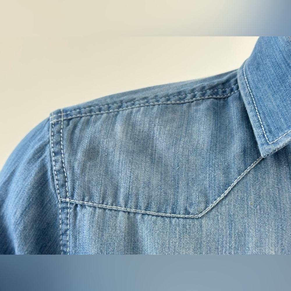 Men's Autark Long Sleeve Denim Like Button Shirt, Assorted Patches, Size Small - Picture 16 of 16